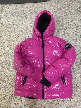 Kids' Glossy Hot Pink Hooded Puffer Jacket